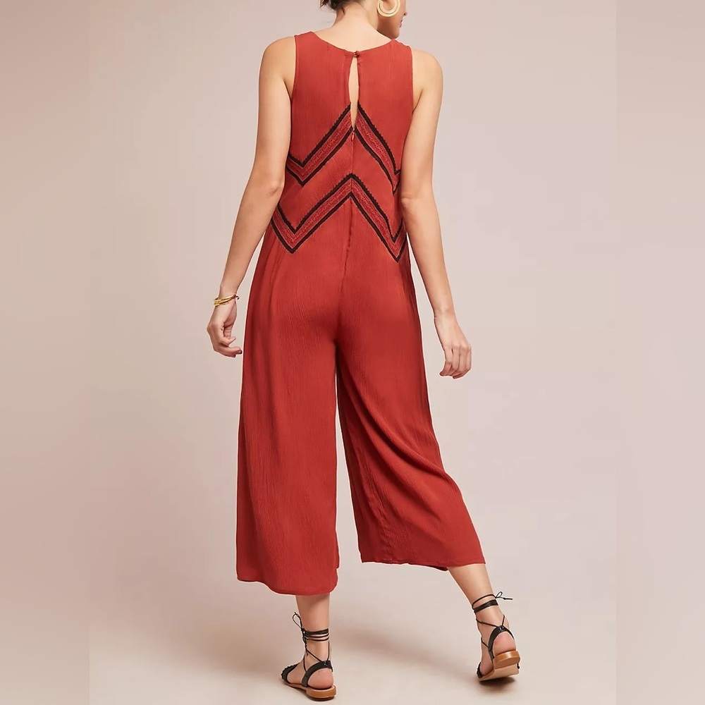 Anthropologie Maeve Desert Embroidered Jumpsuit Burnt Orange Red Wide Leg Size 2 - Picture 11 of 11